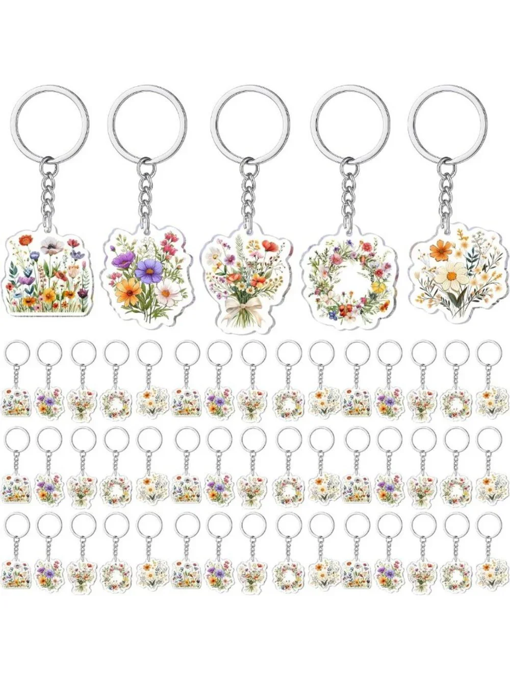 50 Pcs Floral Keychain Set | Cute Wildflower Party Favors & Purse Accessories